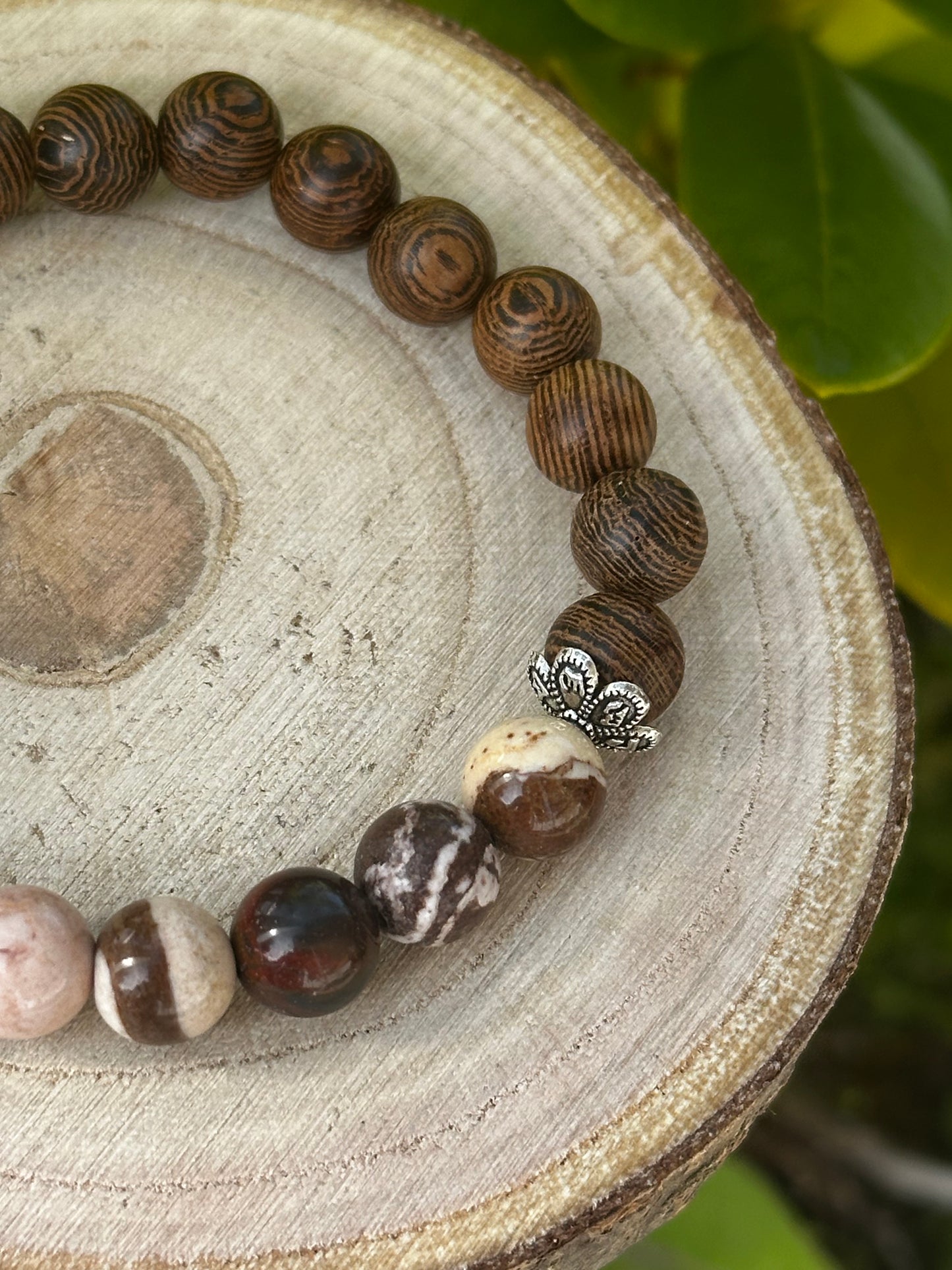 Cappuccino Jaspis - Holz Armband