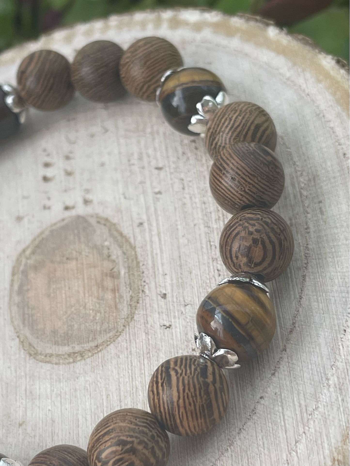 Tigerauge Holz Kugelarmband