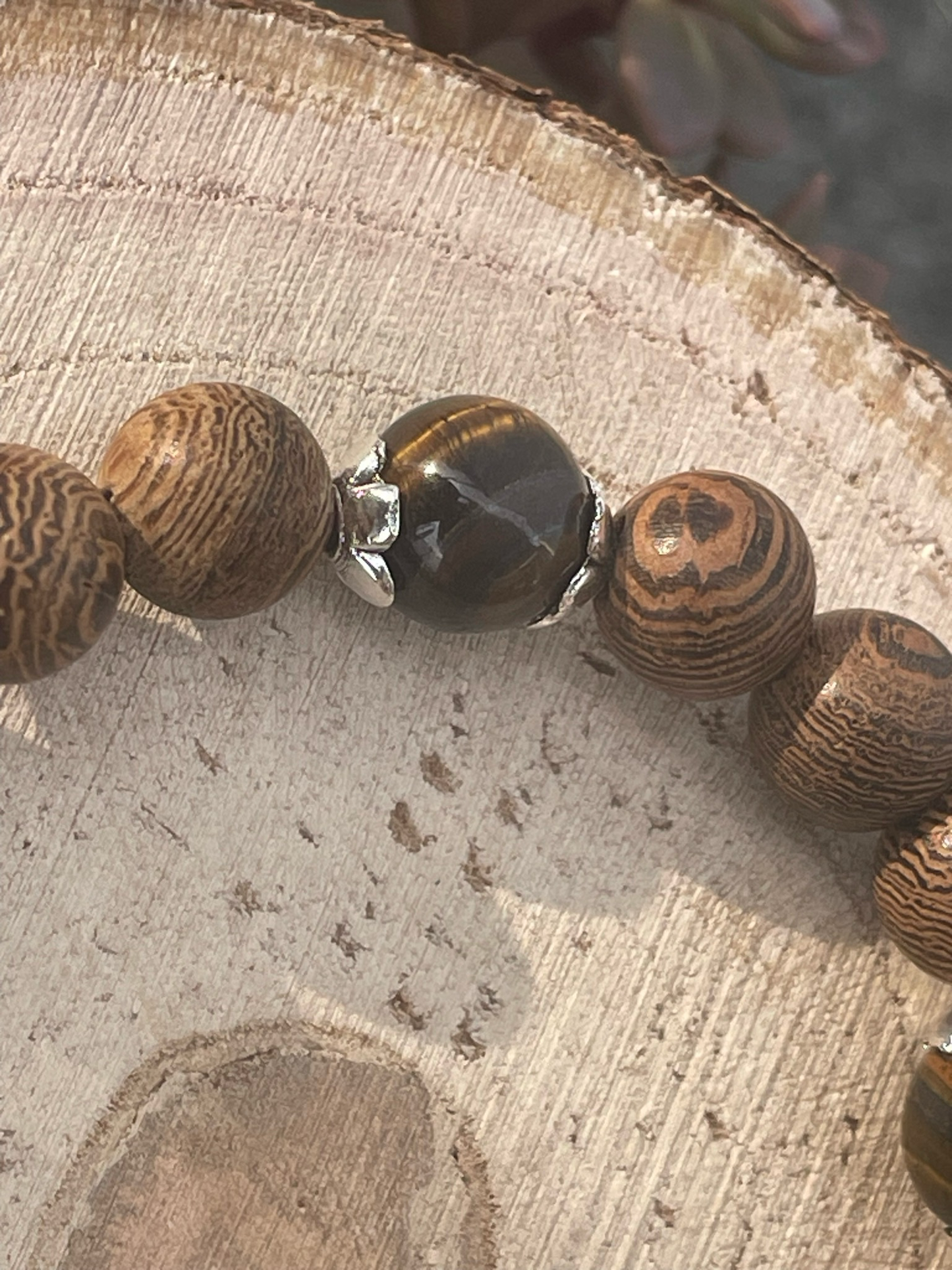 Tigerauge Holz Kugelarmband