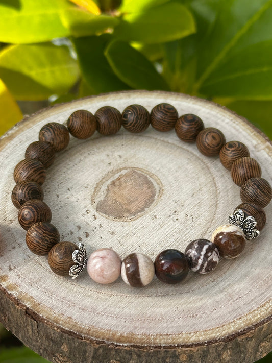 Cappuccino Jaspis - Holz Armband