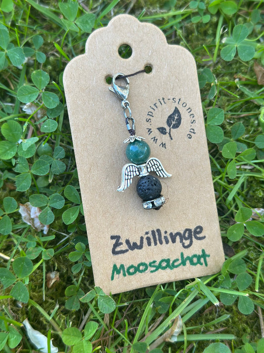 Sternzeichen Zwillinge Moosachat Engel Anhänger