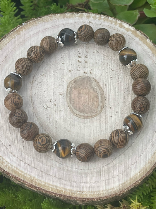 Tigerauge Holz Kugelarmband